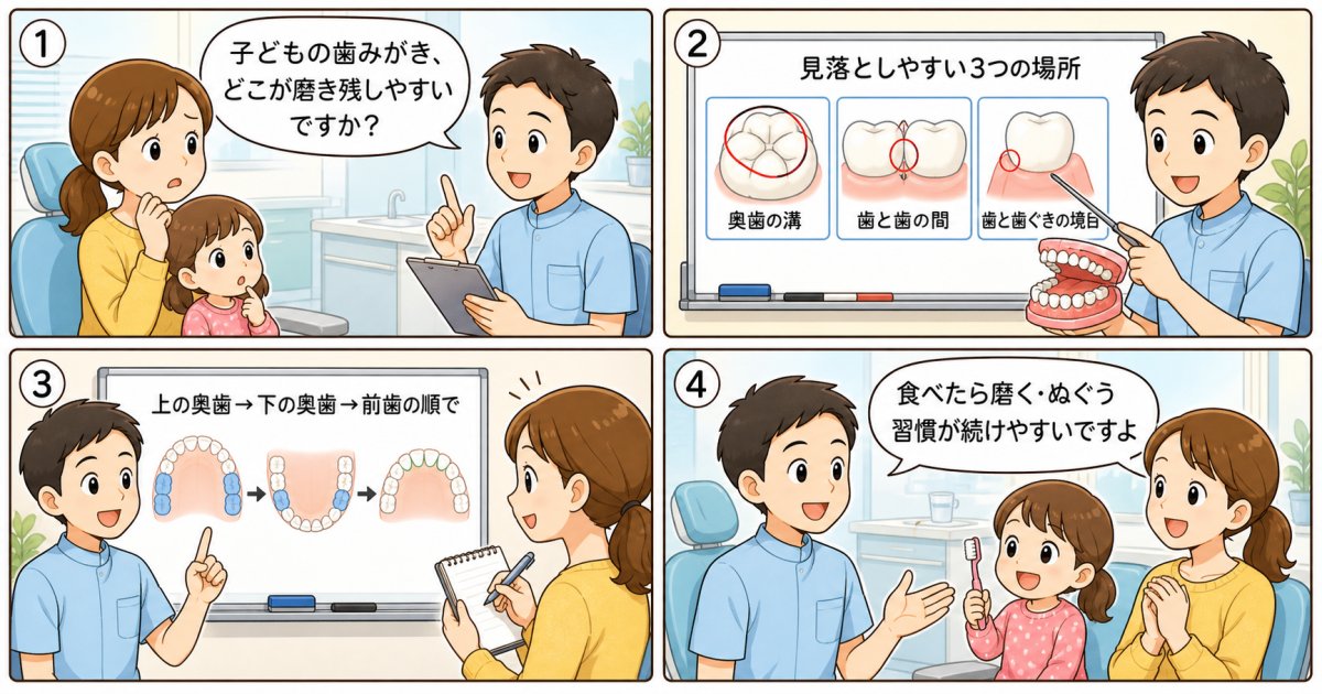 子どもの歯みがきで見落としやすいむし歯の好発部位とは